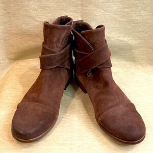 P. MONJO Sz 39 Baker Suede Buckle Strap  Tulip Shaft Moto Style Booties NWOT